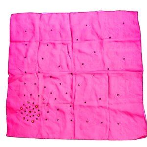 Bright Pink Sheer Nylon Chiffon 1950s Vintage Scarf Accented With Rhinestones